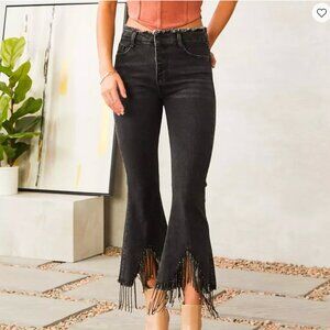 Buckle Blue B Collection Rhinestone Fringe Cropped Flare Jeans – Size Small